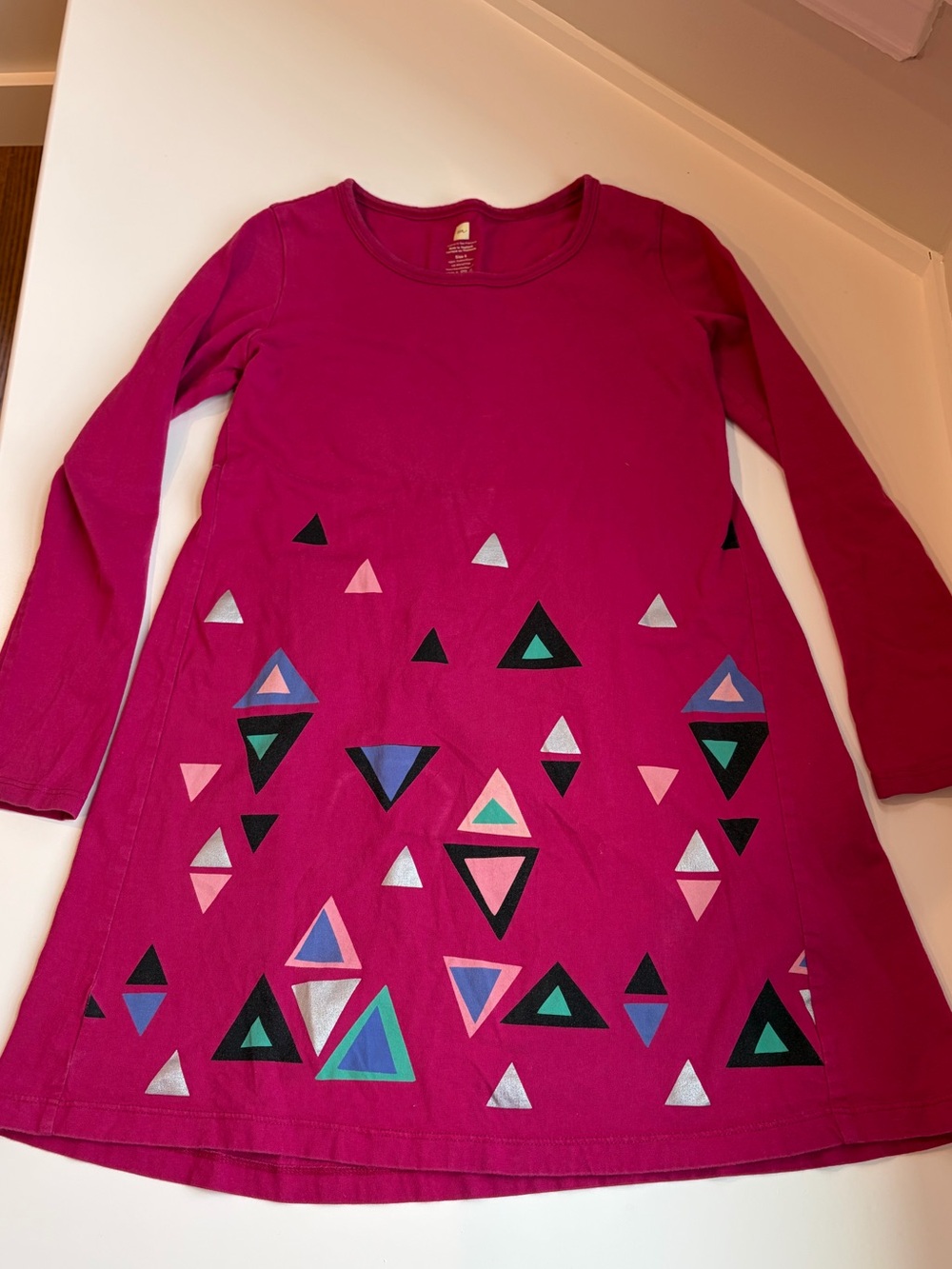 Tea Collection Girls Long Sleeved Dress 100% Cotton Bright Pink Magenta Size 8